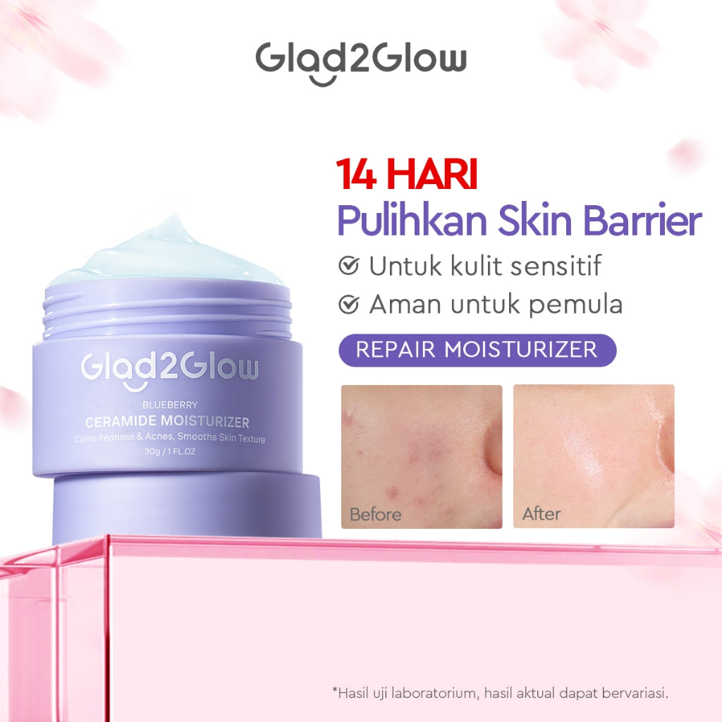 Glad2Glow Blueberry 5% Ceramide Moisturizer Repair Barrier Pulihkan skincare day cream Night Cream krim wajah moisturizer cream repair cream torriden cream cream pemutih wajah skincare bpom Pelembab Wajah Sensitive Skin Care G2G glad2glow official store