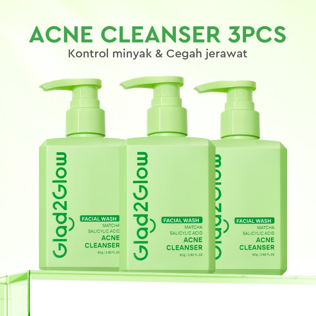 [New]Glad2Glow Matcha Salicylic Acid Acne Facial Cleanser 80ml Anti Jerawat Kontrol Minyak Face Wash Oily Acne Prone Skin Friendly sabun cuci muka g2g