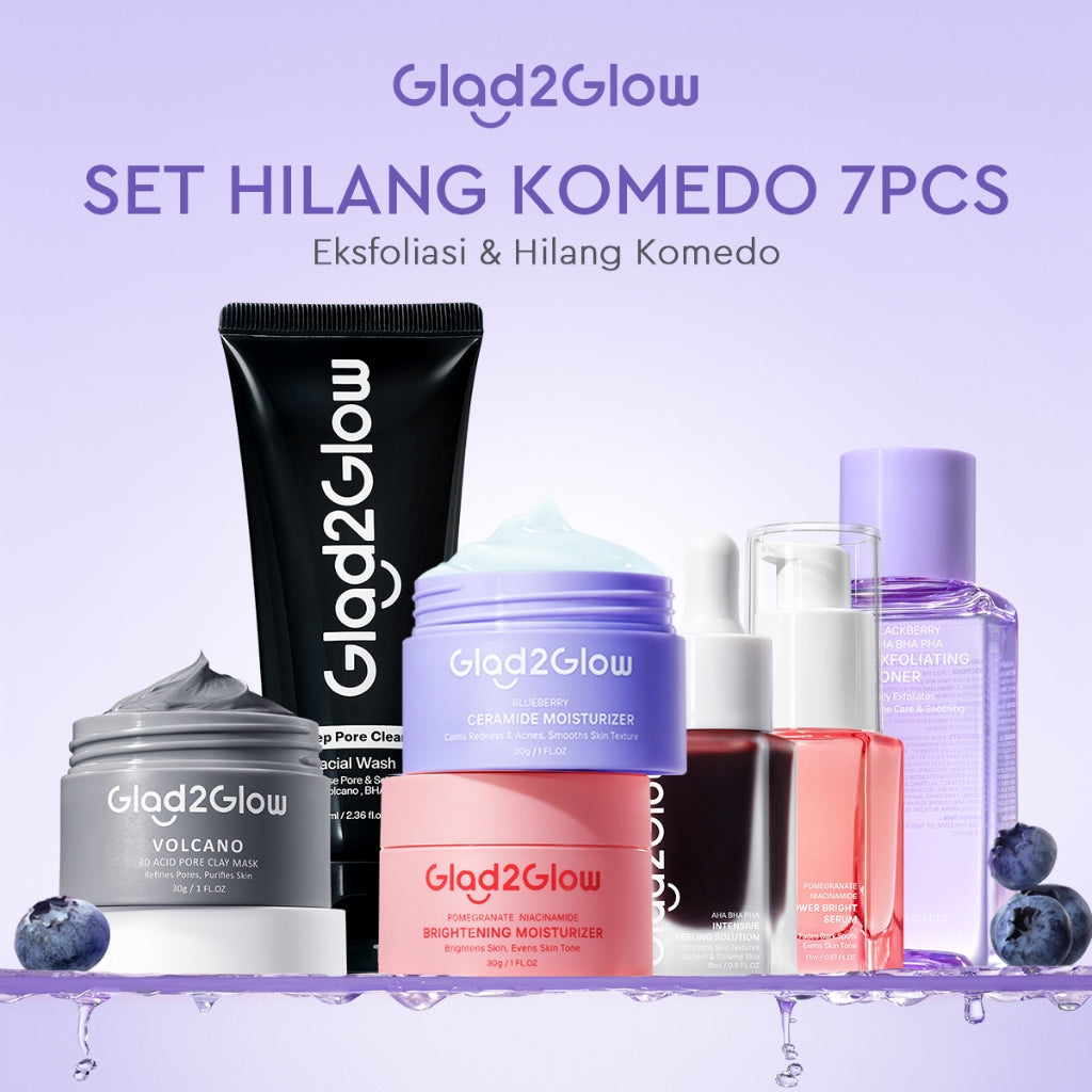 [HEMAT 60K]Glad2Glow Kulit Halus Bundle 7in1 eksfoliasi wajah Skincare Set-Pulihkan/Cerah Krim+Glowing Serum/Peeling Solution+ Cleanser+Eksfoliasi Toner-peeling whitening Moisturizer facial wash Pelembab skincare 1 set lengkap G2G glad2glow official store