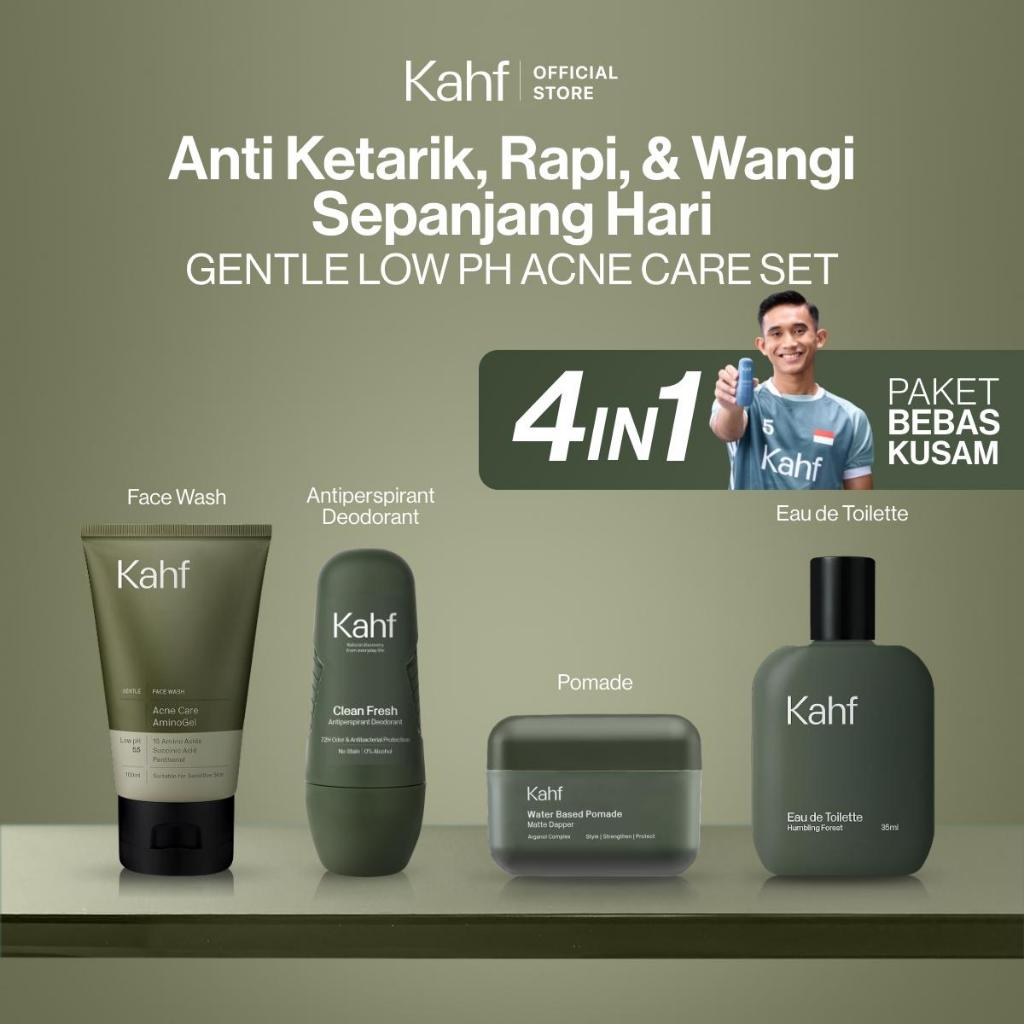 [KAHF BUNDLE 4IN1 PAKET BEBAS KUSAM : ANTI KETARIK, RAPI, & WANGI SEPANJANG HARI] Paket Grooming (Pomade/Hair Powder + Face Wash + Deodorant + Eau de Toilette) - Approved by Barber and Suitable for Daily Use