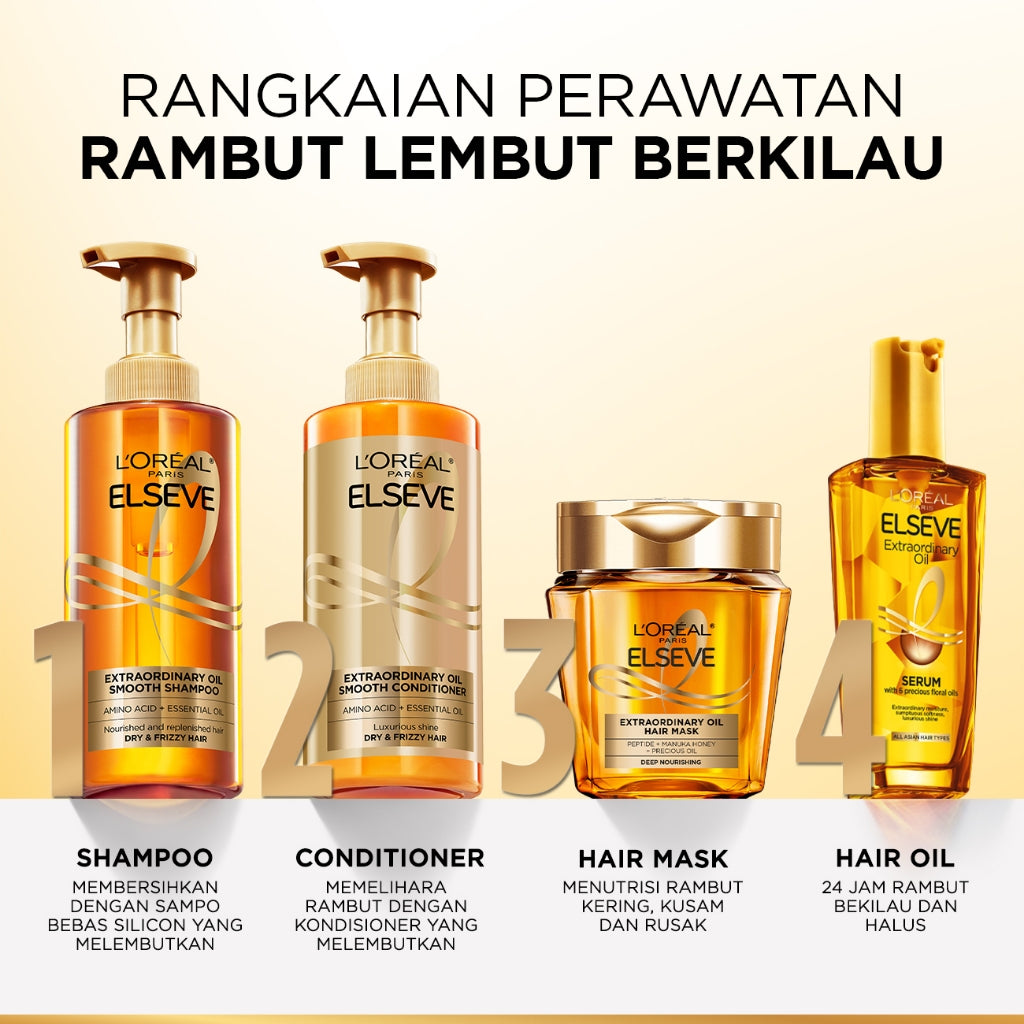 L'Oreal Paris Elseve Extraordinary Oil Gold Hair Treatment Serum 100ml -  Rambut Halus Berkilau dalam Satu Pemakaian - dari Bunga Istimewa Omega 3 - Perawatan Rambut Vitamin Rambut 100ml   Vitamin rambut