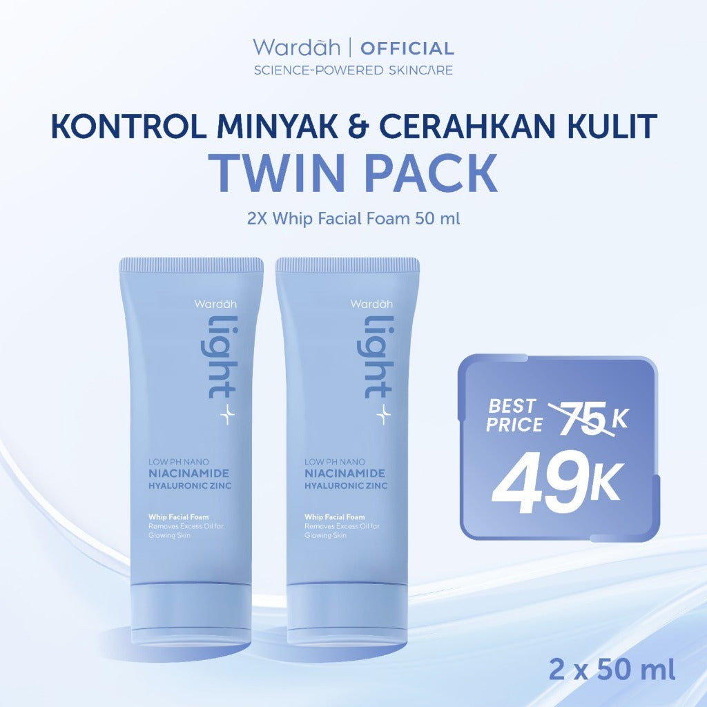 WARDAH Lightening Low pH Nano Niacinamide Hyaluronic Zinc Whip Facial Foam | Light+ Facial Wash Skincare Face Wash Sabun Cuci Muka Cleansing Pembersih Wajah Terhidrasi Wajah Bersih - Busa Lembut - Untuk Kulit Normal Cenderung Berminyak - Skincare