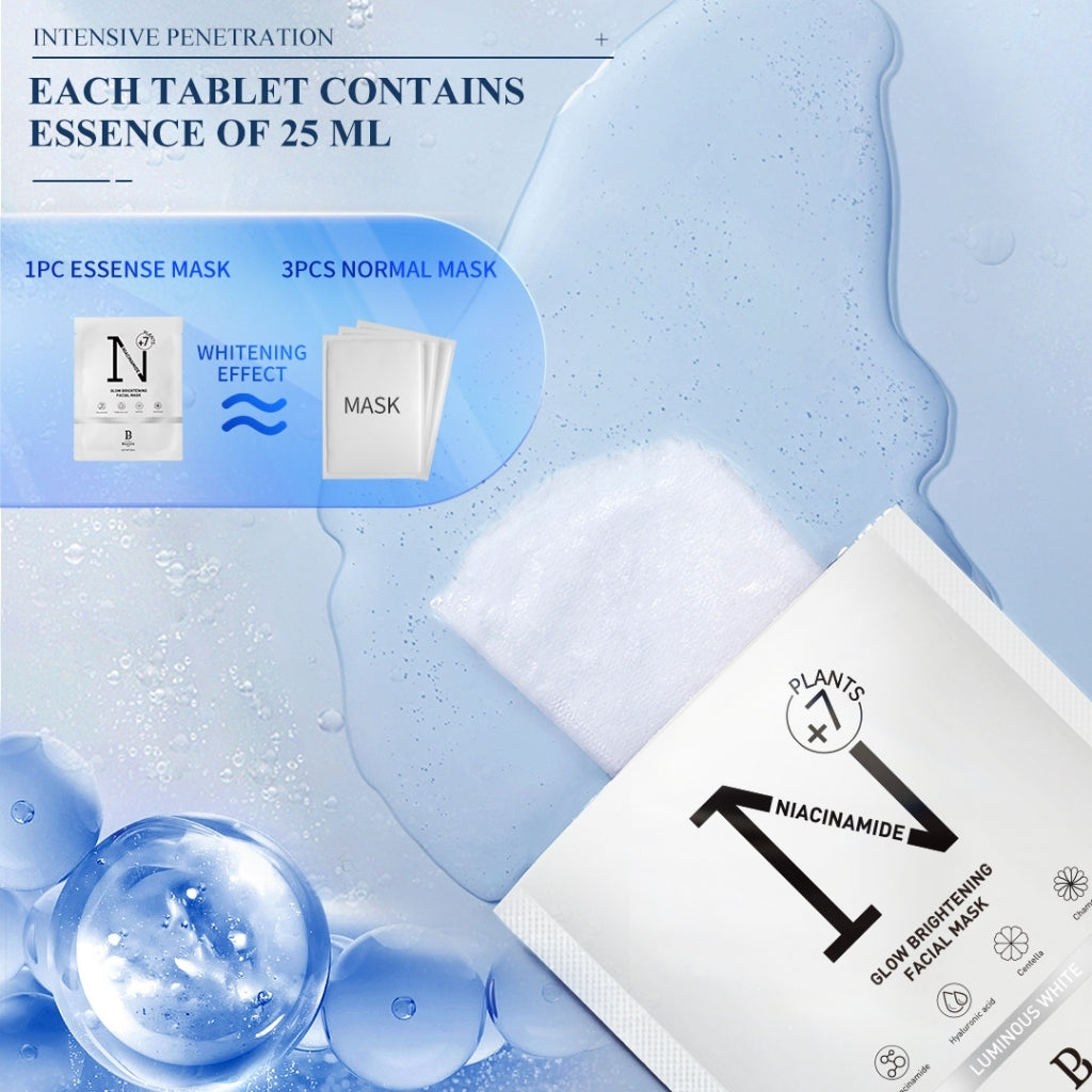 [FREE GIFT] PREMIERE BEAUTE Luminous White Glow Brightening Facial Mask *4 PCS masker 25ml  Niacinamide centella Hyaluronic Brightening Moisturizing Skin Care Anti aging Masker Wajah  Brightening Glowing Exfoliating