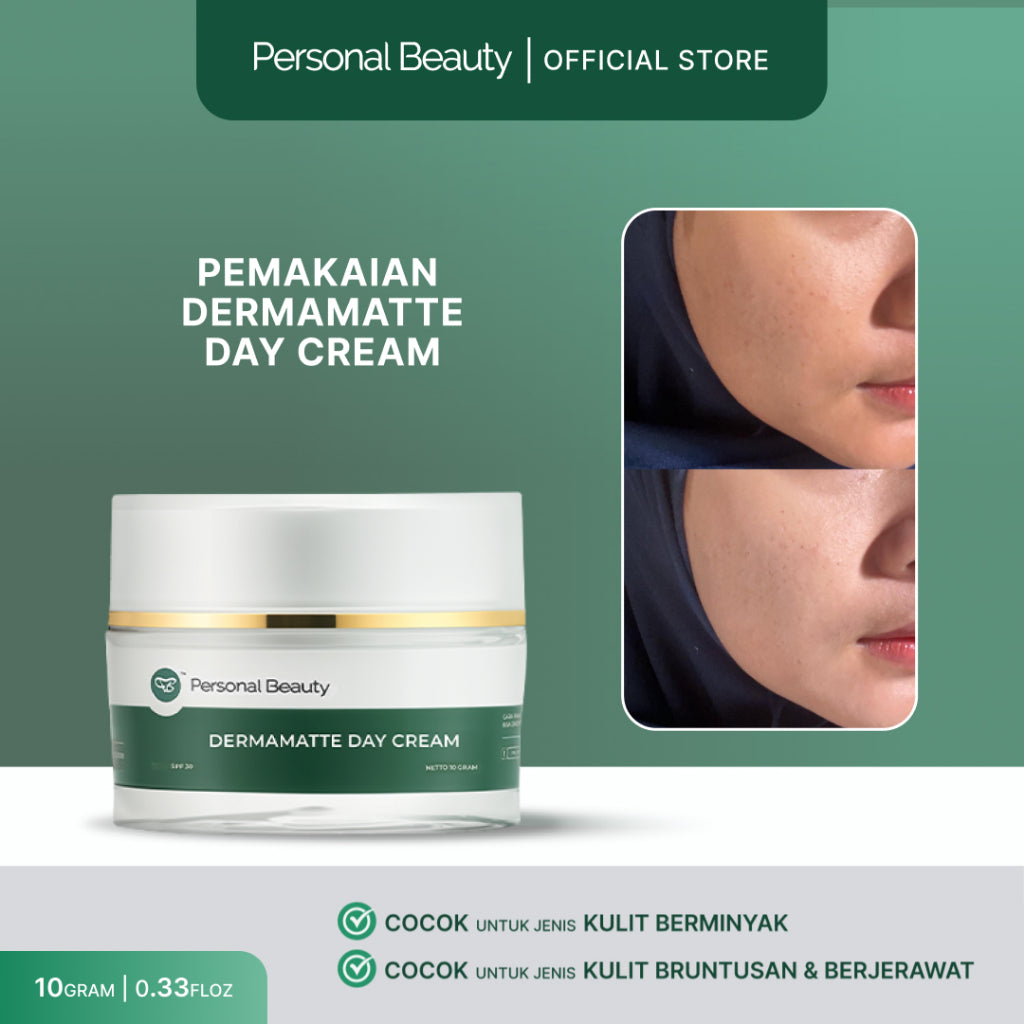 Dermamatte Day Cream Personal Beauty – Krim Siang untuk Kulit Berminyak, Bruntusan & Jerawat | Matte Finish | Personal Beauty
