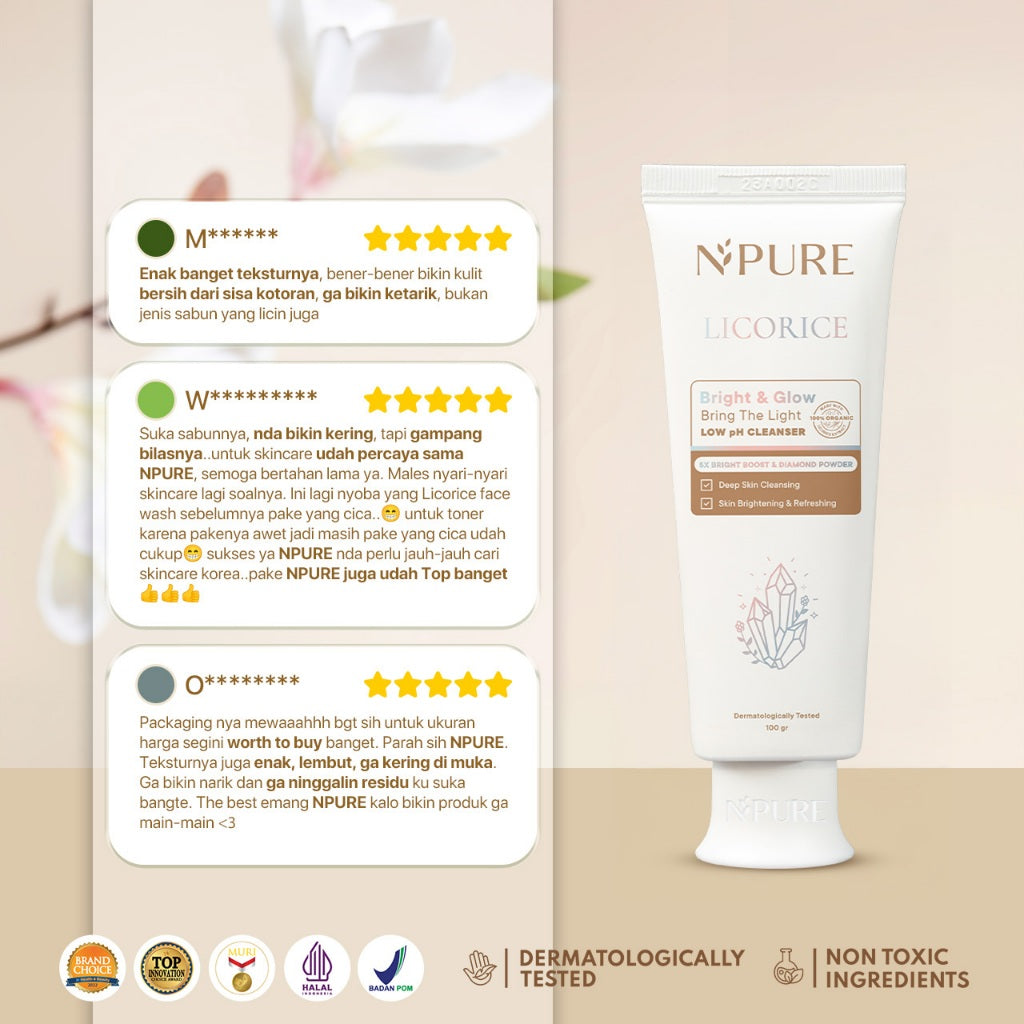 NPURE Cleanser Licorice / Bring The Light / Sabun Pembersih Muka Cerah Glowing / SLS free / Sabun Brightening
