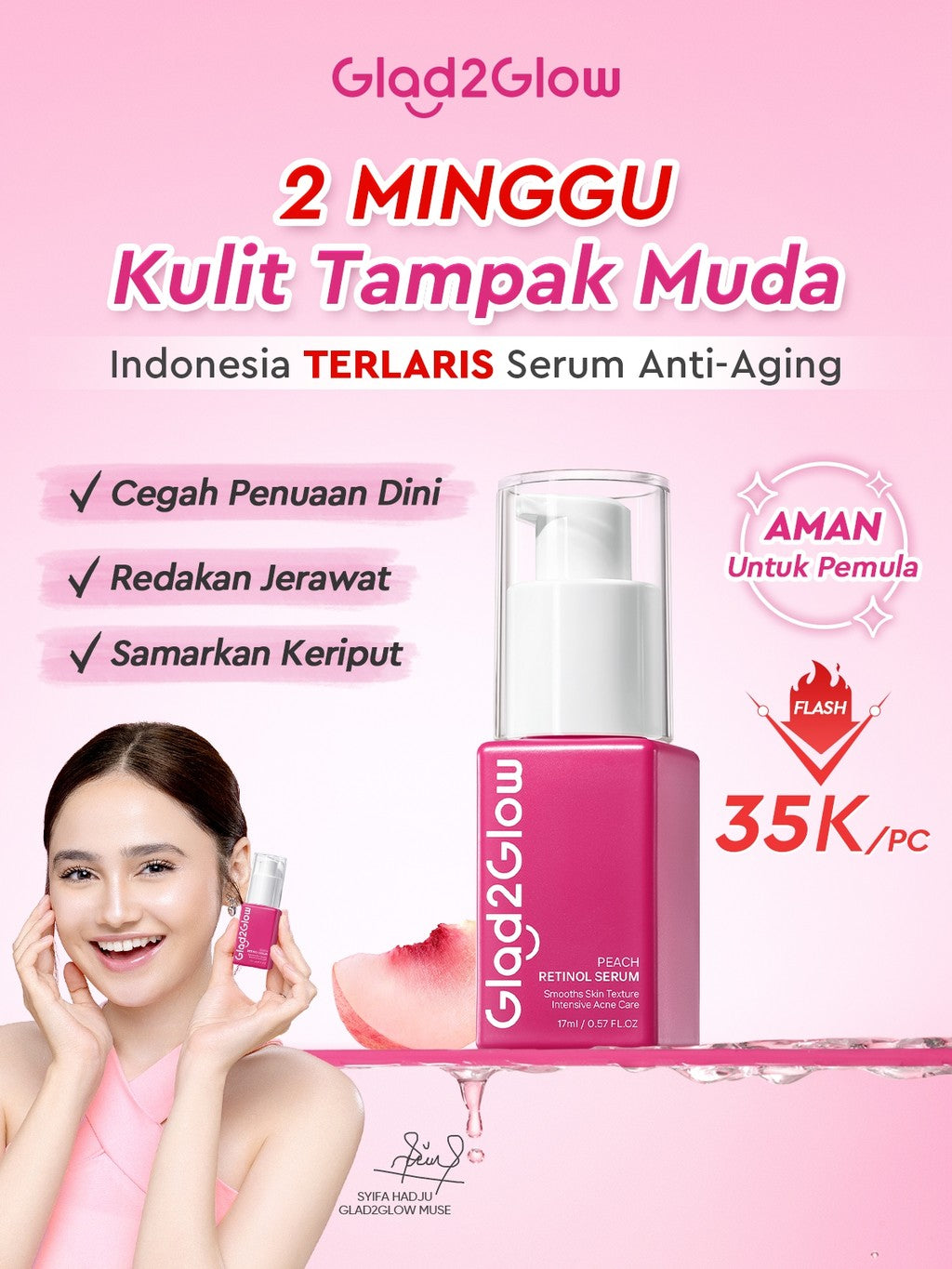 Glad2Glow Peach Retinol Serum aging serum skincare serum wajah Anti-kerut kulit halus Eksfoliasi Pulihkan Serum brightening glowing skin serum mencerahkan wajah exfoliasi wajah pelembab Membantu mencegah tanda-tanda penuaan dini glad2glow official store