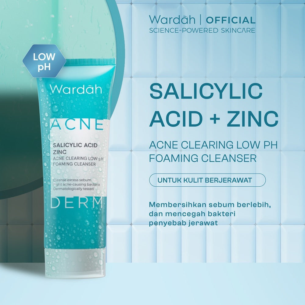 WARDAH Acnederm Salicylic Acid Zinc Acne Clearing Low pH Foaming Cleanser - Skincare