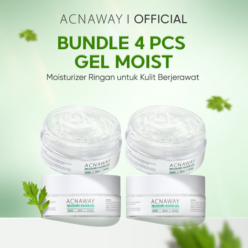 ACNAWAY 2PCS Mugwort Water Gel Moisturizer - Moisture Gel Pelembab Wajah Untuk Kulit Berjerawat Acne Friendly Melembapkan Wajah Sensitif Cooling Soothing Gel Untuk Kulit Kemerahan Acne Prone Daily Moist Anti Acne Cepat Menyerap Skincare Calming