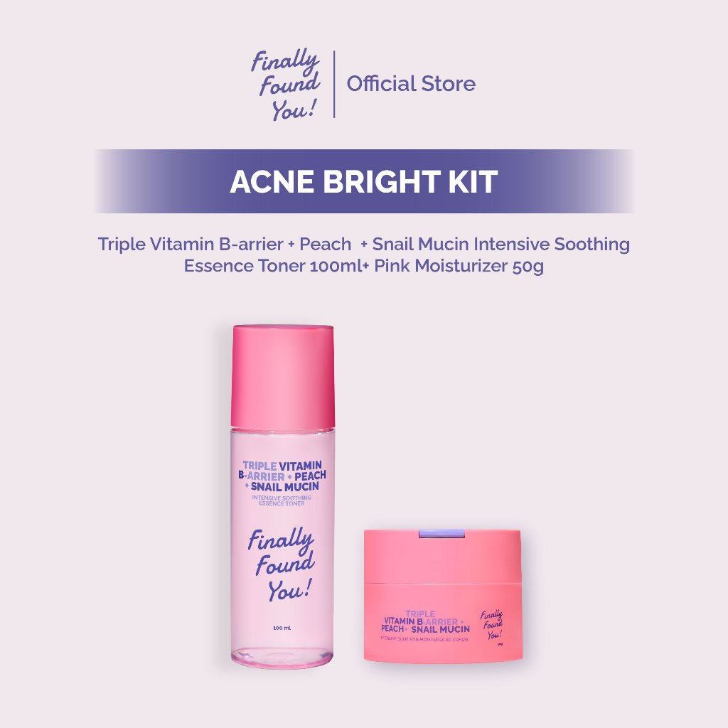 Finally Found You! Bright Balance Kit : Triple Vitamin B-Arrier + Peach + Snail Mucin Intensive Soothing Essence Toner 100mL + Soy Bright! Moisturizer 30gr/Snail Moisturizer 50gr