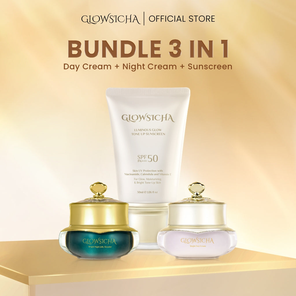 Glowsicha Bundle 2in1 Bright Day Cream Night Cream Jelly Booster - Paket Lengkap Krim Mencerahkan Wajah Siang dan Malam Dengan Niacinamide tone up cerah moisturizer Pelembab Bercahaya brightening wajah cream whitening skincare glowing Membantu moist