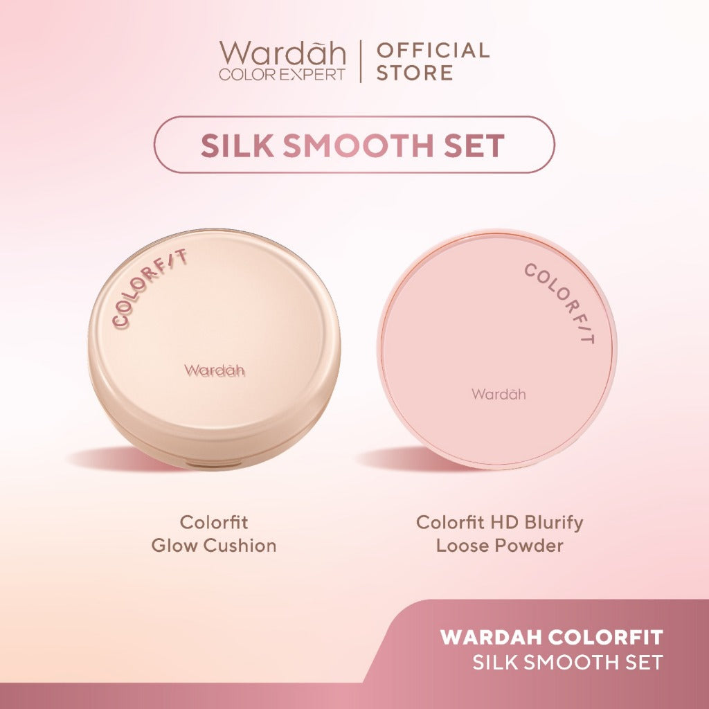 WARDAH Paket Silk Smooth Set - Colorfit Perfect Glow Cushion + Colorfit HD Blurify Loose Powder - Makeup - Tahan Lama dengan Bedak