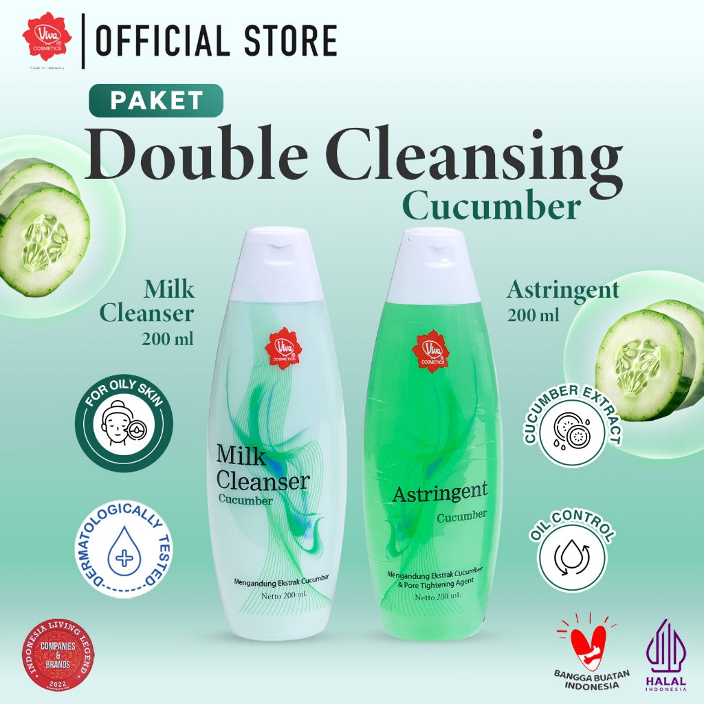 [PROMO] Paket_Double_Cleansing_Cucumber - Viva Milk Cleanser Cucumber & Astringent Cucumber (100 ml & 200 ml)
