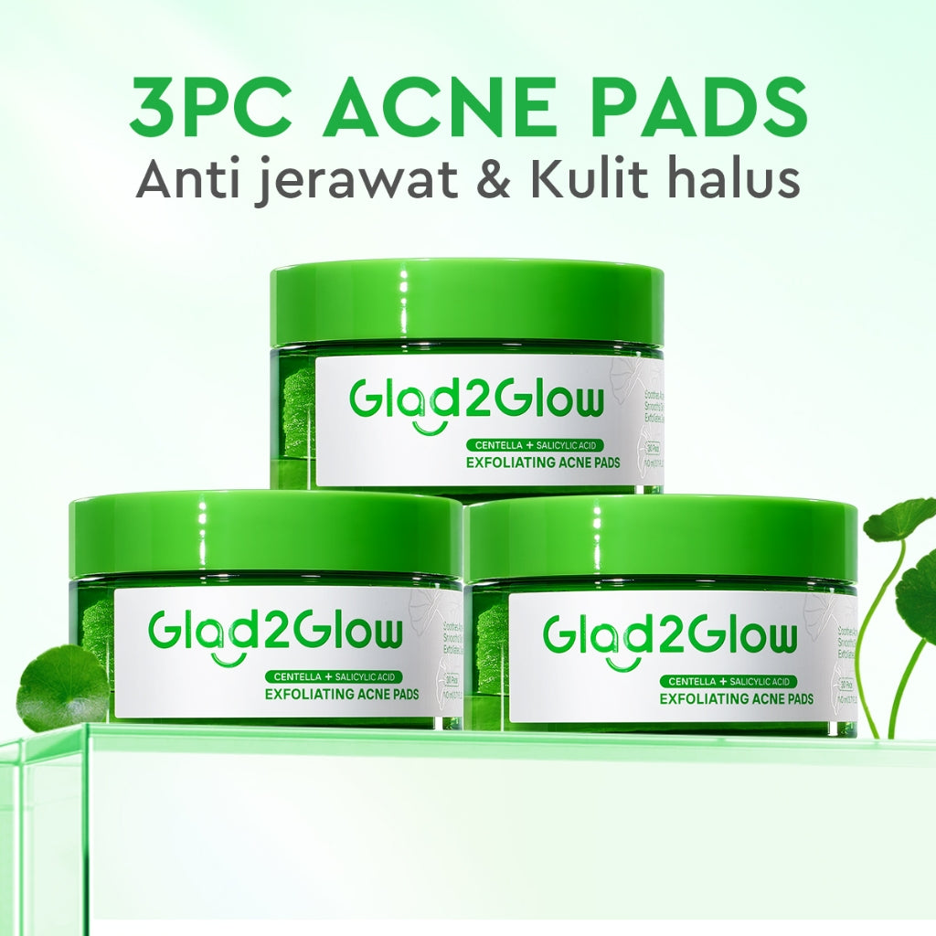 Glad2Glow Centella Salicylic Acid Exfoliating Acne Toner Pads Gentle Eksfoliasi Kulit Jerawat Kulit Sensitif (30 pads) Centella Pads Lactic Acid Malic AHA BHA Peeling Serum Acne Spot Serum Cica Acne Clear Pad Treatment Jerawat exfoliasi wajah obat jerawat