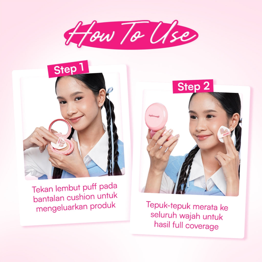 Glowsophy Bundle 2Pcs Cover Glow Serum Cushion Long Lasting All Day - Healthy Glow Finish Cushion Ringan dengan Medium Coverage Menyamarkan Pori-Pori dan Garis Halus Cushion Kulit Asia Foundation Waterproof Make Up Setting Hasil Akhir Glowing