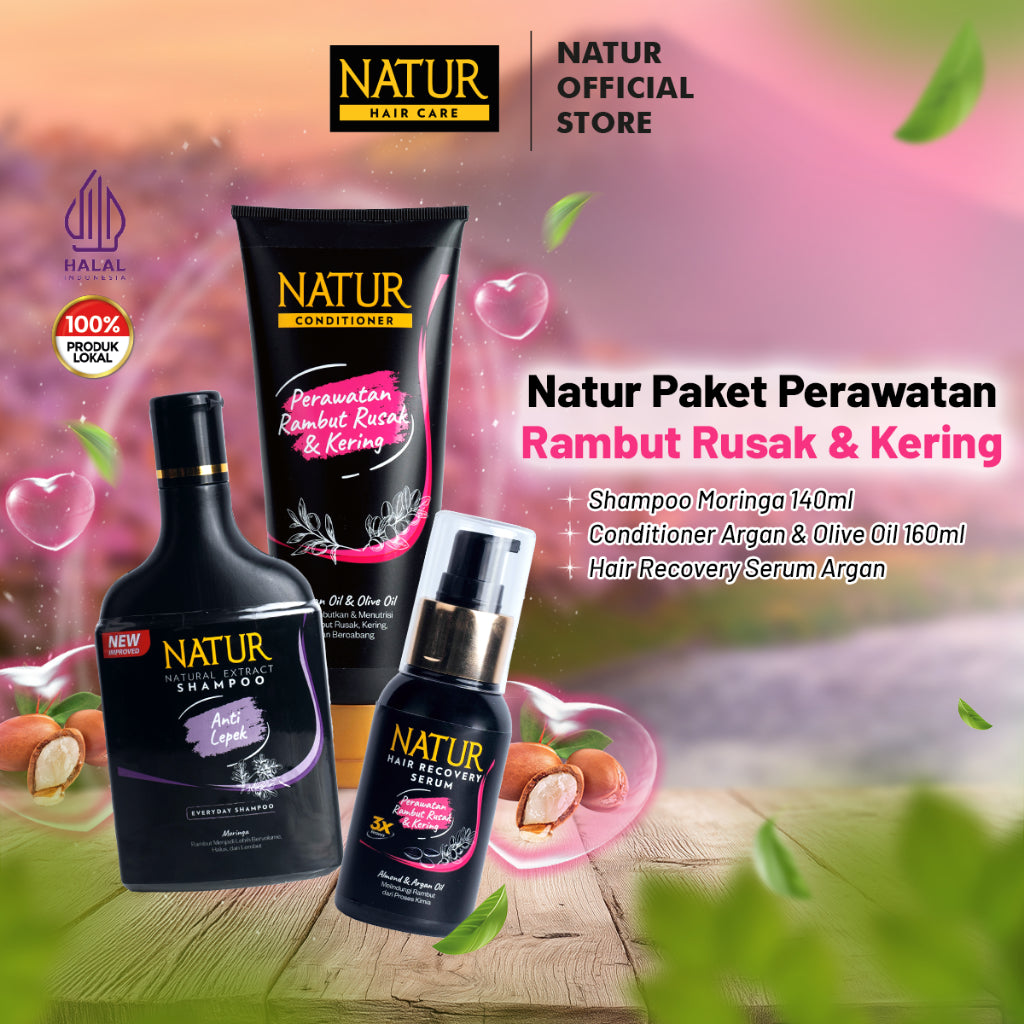 Paket Rambut Rusak dan Kering - Shampoo, Conditioner, Hair Recovery Serum Rambut Rusak dan Kering