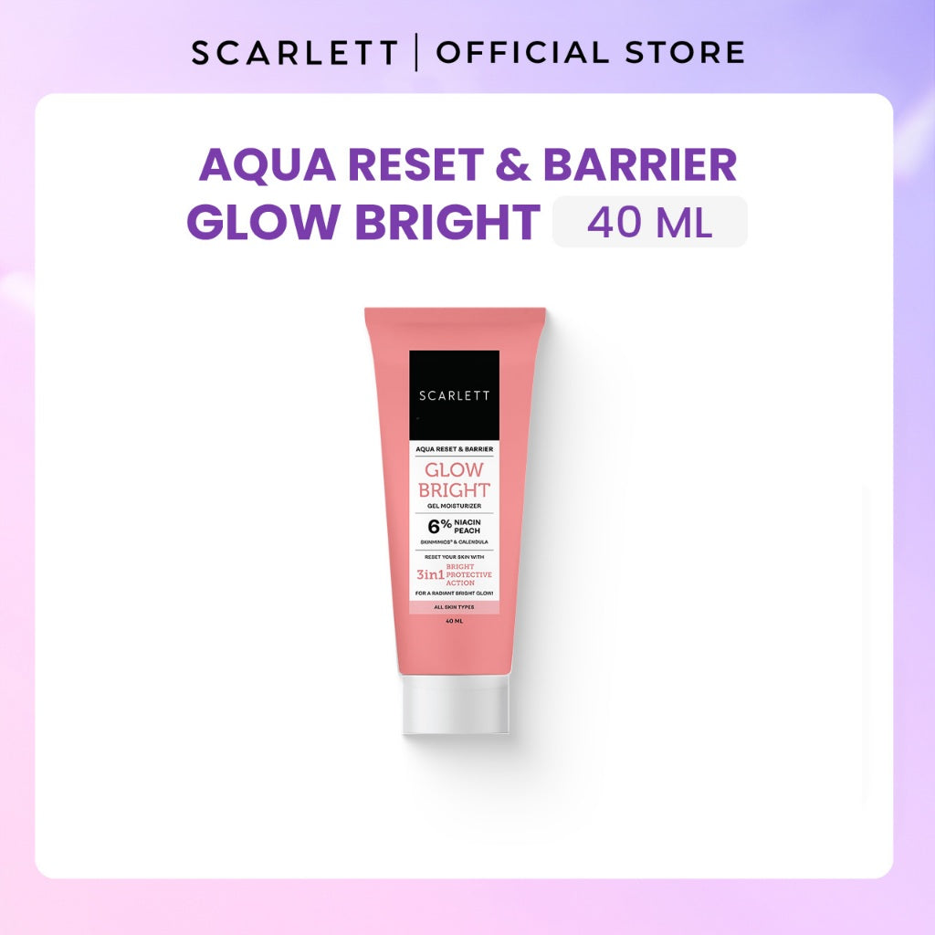 Scarlett Whitening Aqua Reset & Barrier Glow Bright Gel Moisturizer 6% Niacin - pelembab wajah untuk skin barrier muka dan untuk kulit sensitif serta menghidrasi mencerahkan, meratakan, menyamarkan noda hitam with Niacinamide and Peach Extract