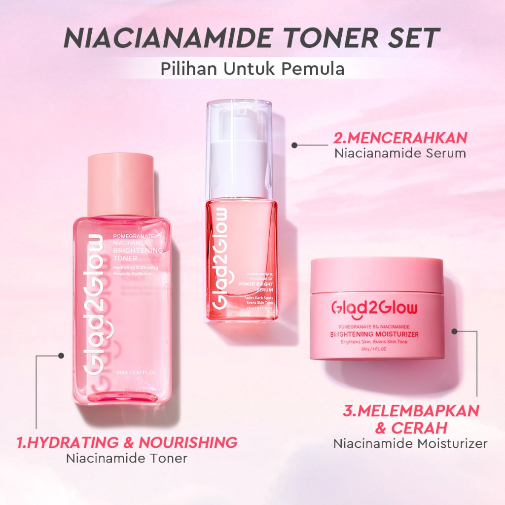 [Cocok Untuk Pemula] Glad2Glow Cerah Glowing Bundle 4in1-Brightening Moisturizer+Serum+Cleanser+toner+Peeling solution+Retinol 10%Niacinamide skincare paket pembersih perawatan kulit mencerahkan warna kulit pelembab wajah all in 1g2glow official store