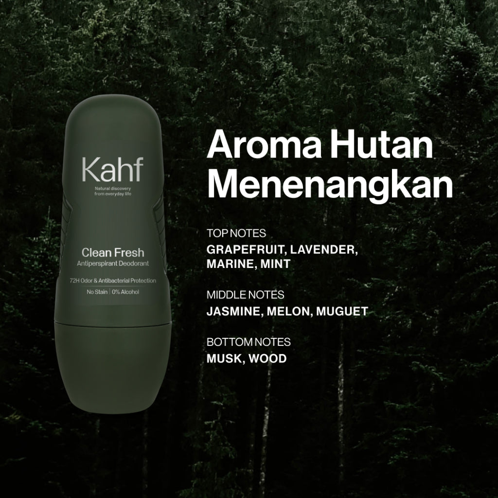 Kahf Deodorant Roll On Antiperspirant 45 ml - Deodoran Deo Pria Anti Iritasi, Bebas Bau, Tahan Keringat, Wangi Seharian - Suitable for Daily Use