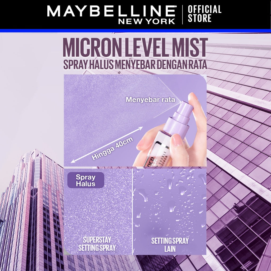 [BARU] MAYBELLINE OFFICIAL Superstay Double Fixer Setting Spray Transferproof Waterproof Oilproof Tahan Air Ringan Hydrating