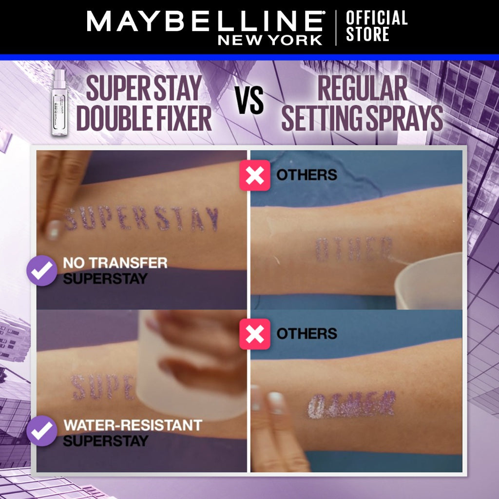 [BARU] MAYBELLINE OFFICIAL Superstay Double Fixer Setting Spray Transferproof Waterproof Oilproof Tahan Air Ringan Hydrating