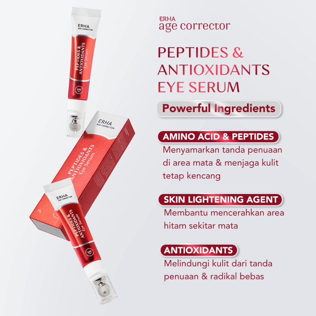 ERHA Age Corrector Peptides & Antioxidants Eye Serum 15g - Serum Mata Anti Aging | Mencerahkan Mata Panda | Menyamarkan Garis Halus Keriput Kantong Mata | Mata Kencang Cerah