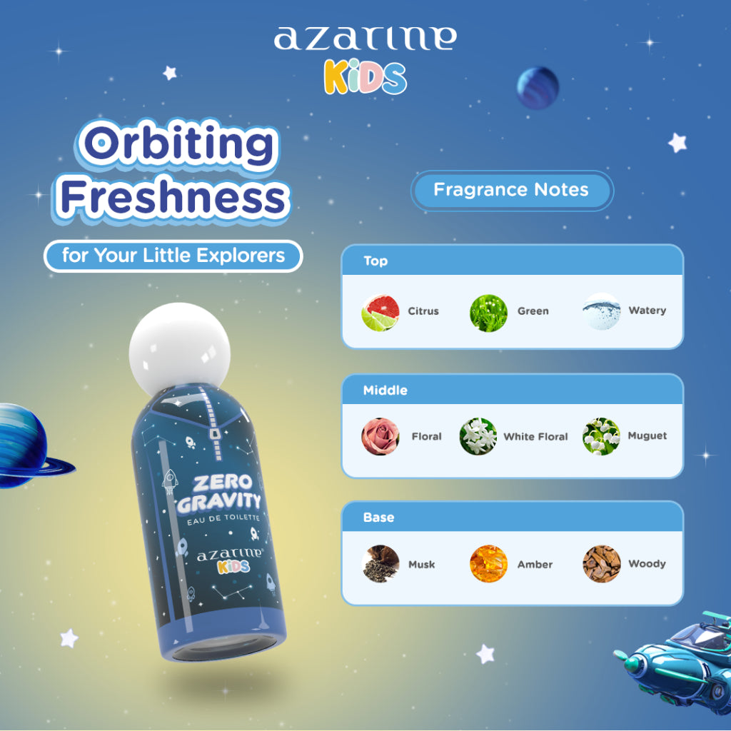 Azarine Kids Eau de Toilette Parfum Anak EDT Fruity Floral Musky Cosmic Scents Wangi Tahan Sepanjang Hari Dermatologcally Tested 50 ml