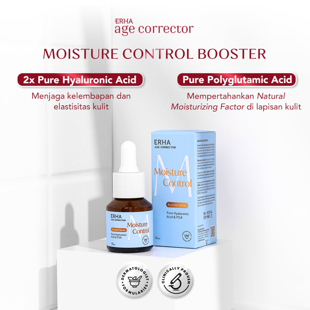ERHA Age Corrector Moisture Control Booster 15ml Pure Hyaluronic Acid & PGA  - Booster Hidrasi Anti Aging | Melembabkan Lebih Dalam | Mengurangi Garis Halus | Mencerahkan | Anti Penuaan
