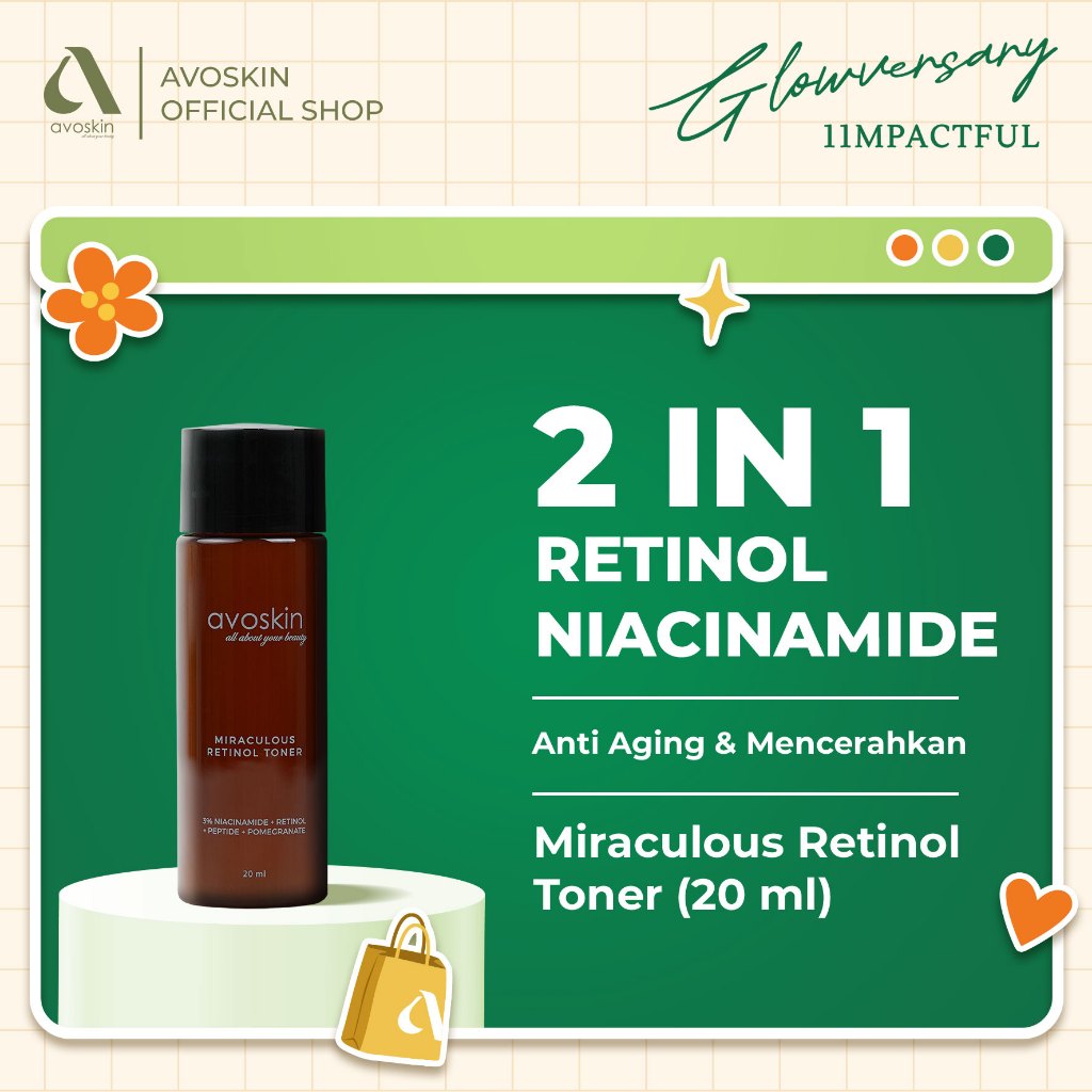 Travel Toner Avoskin Miraculous Retinol 20ml-Best 2 in 1 Retinol Niacinamide - Anti Aging & Samarkan Kerutan