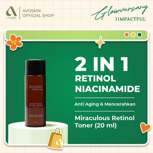 Travel Toner Avoskin Miraculous Retinol 20ml-Best 2 in 1 Retinol Niacinamide - Anti Aging & Samarkan Kerutan