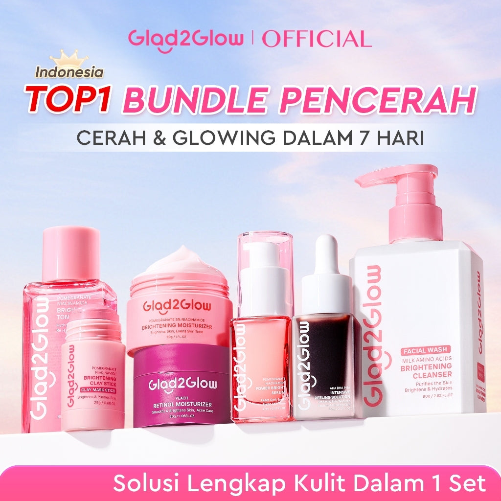 [Cocok Untuk Pemula] Glad2Glow Cerah Glowing Bundle all in 1 7in1-Brightening Moisturizer+Serum+Cleanser+toner+Peeling solution+Retinol 10%Niacinamide skincare paket pembersih perawatan kulit mencerahkan warna kulit pelembab wajah g2glow official store