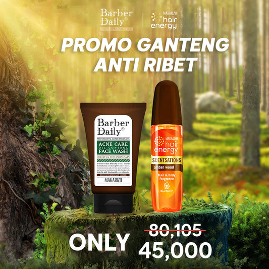 Paket Ganteng Anti Ribet - Scentsations Amber Wood & Barber Daily Acne and Oil Control Face Wash