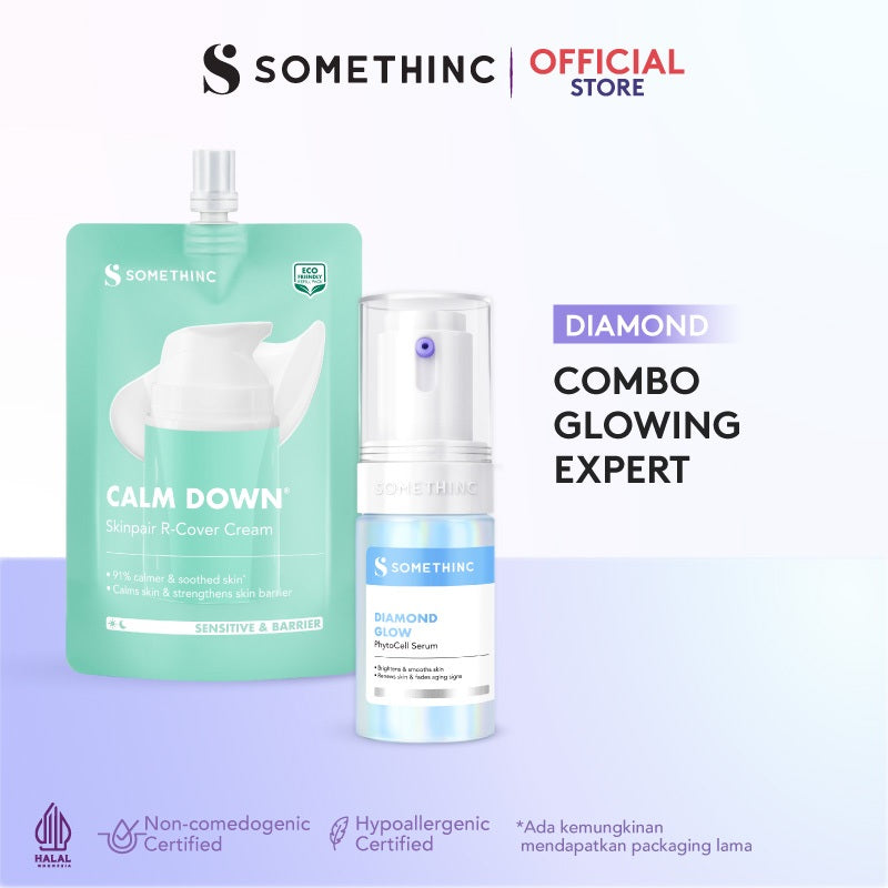 [BUNDLE HEMAT] SOMETHINC [2 PCS] Calm Down Moisturizer Refill x Serum (Calm Down! Skinpair R-Cover Cream Moisturizer, Diamond Serum, 10% Lactic + Glycolic Peeling Serum, Diamond Serum) Pelembap Muka untuk Kulit Sensitif, Kemerahan - free jade roller