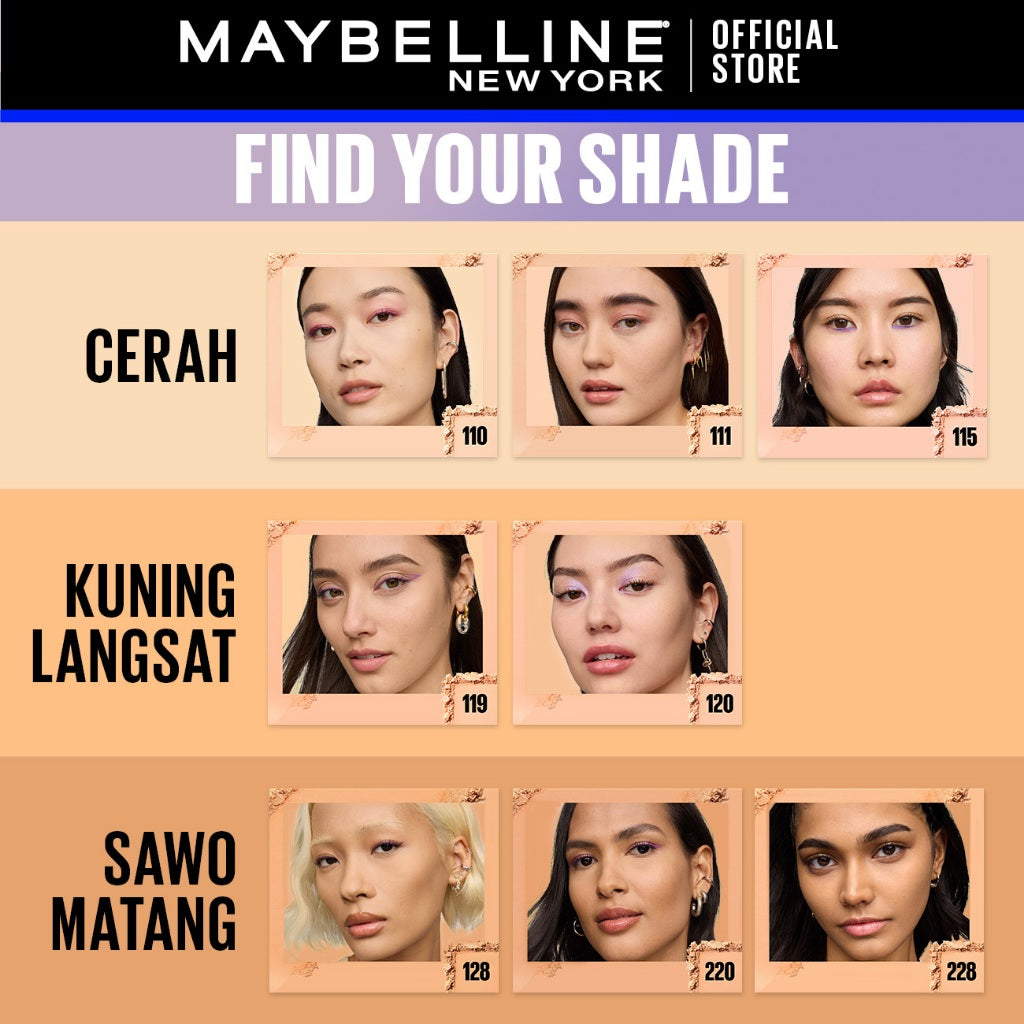 [BARU!] MAYBELLINE OFFICIAL Superstay Flex Powder 30H Longwear Powder Foundation Two-Way Cake Oil Control Transferproof Waterproof Full Coverage Setting Matte Makeup
