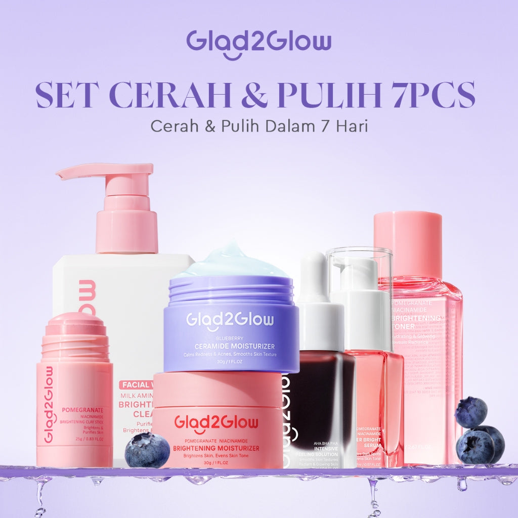 Glad2Glow Cerah&Pulihkan Bundle all in 1 7in1 Glowing skincare Brightening Set-Pulihkan/Cerah Krim+Cerah/kulit halus Serum+Pulihkan cleanser+Cerah Toner whitening Moisturizer facial wash Pelembab skincare 1 set lengkap G2G glad2glow official store