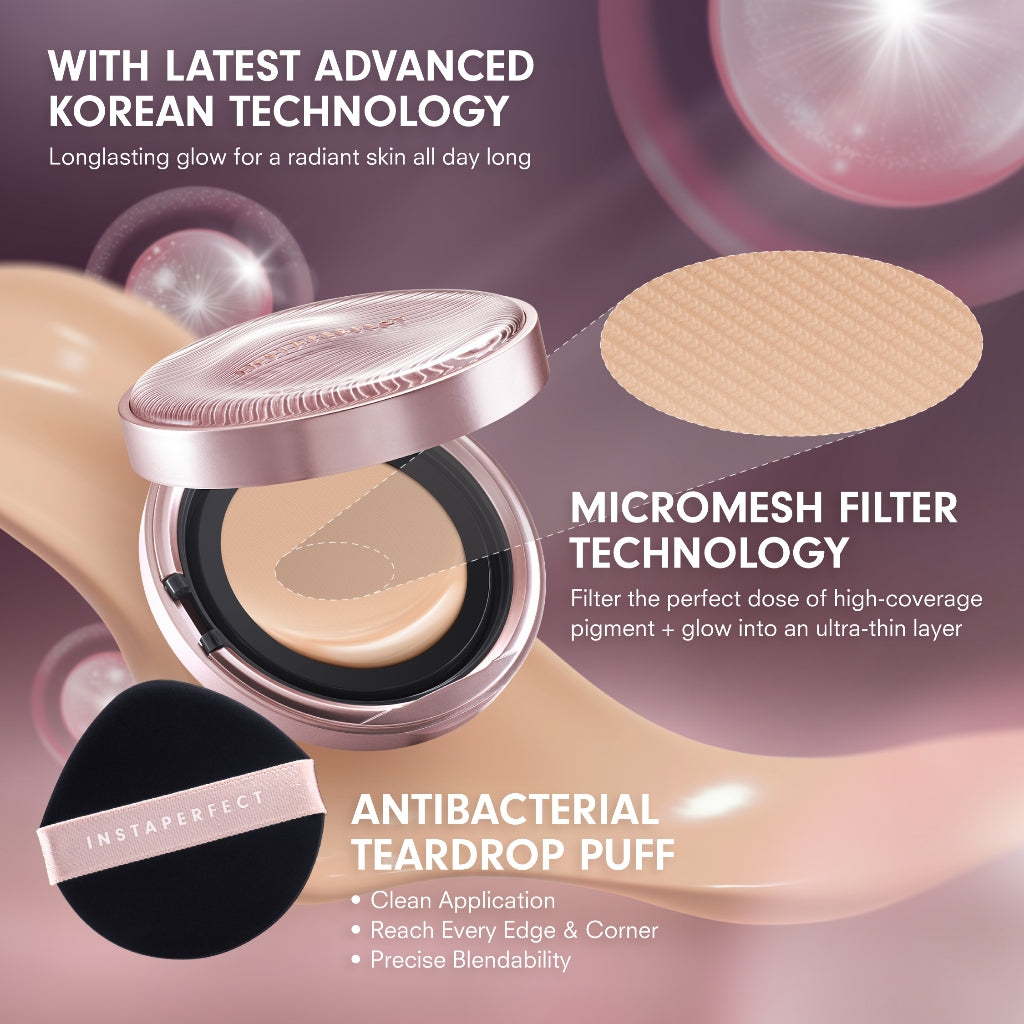 Instaperfect My skin & lips but better - real skin high coverage complexion, healthy glow, blurring, lip cream, blurry, transfer resistant ((Skin Glow Mesh Cushion + Suede lip matte )