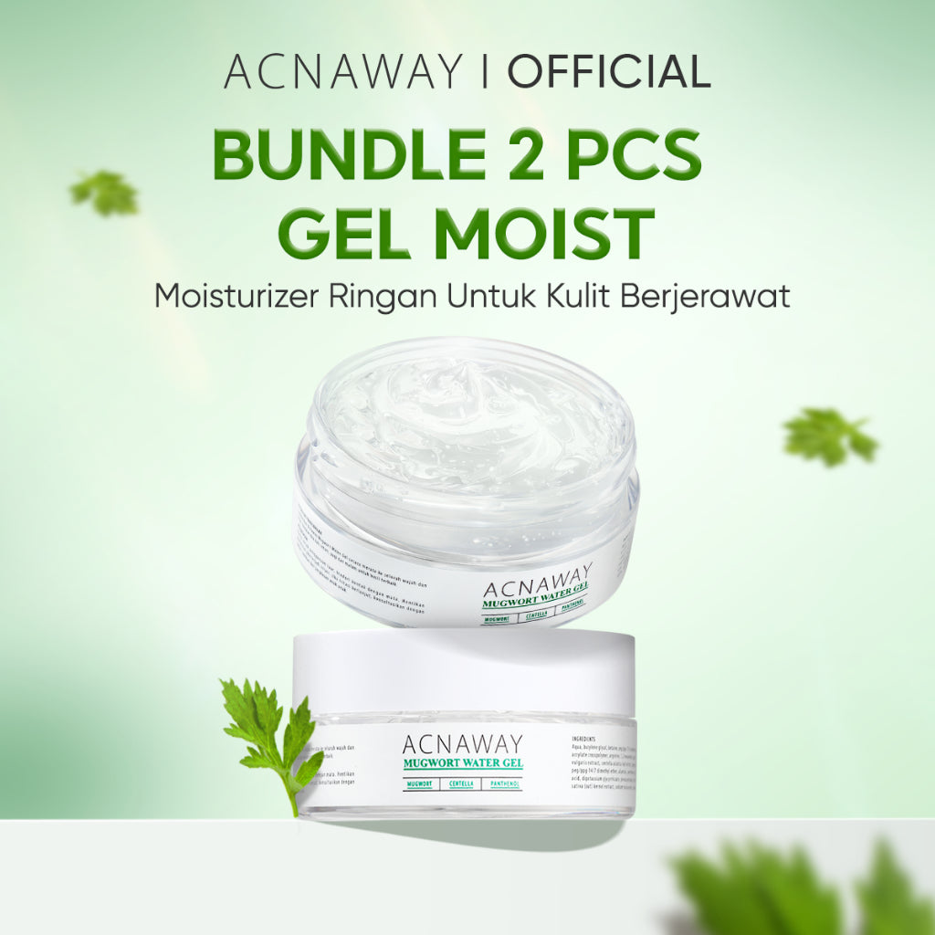 ACNAWAY 2PCS Mugwort Water Gel Moisturizer - Moisture Gel Pelembab Wajah Untuk Kulit Berjerawat Acne Friendly Melembapkan Wajah Sensitif Cooling Soothing Gel Untuk Kulit Kemerahan Acne Prone Daily Moist Anti Acne Cepat Menyerap Skincare Calming