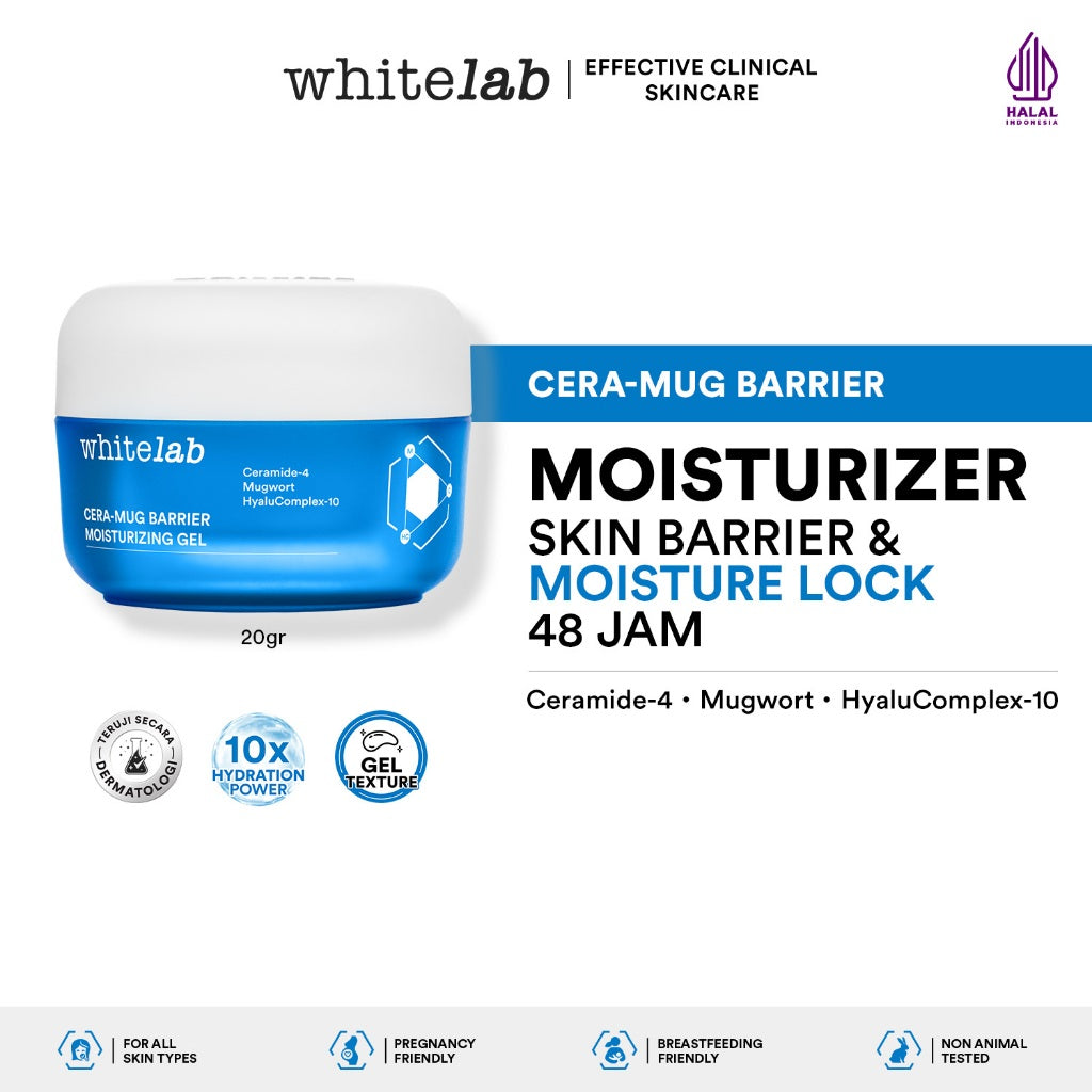 Whitelab Cera-Mug Moisturizer Gel untuk Skin Barrier - Pelembap Kulit Wajah Kering Siang Malam Cera-mug dengan Hyaluronic, Ceramide