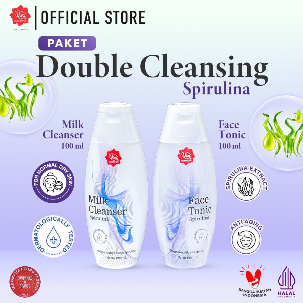[PROMO] Paket_Double_Cleansing_Spirulina - Viva Milk Cleanser & Face Tonic Spirulina (100 ml)