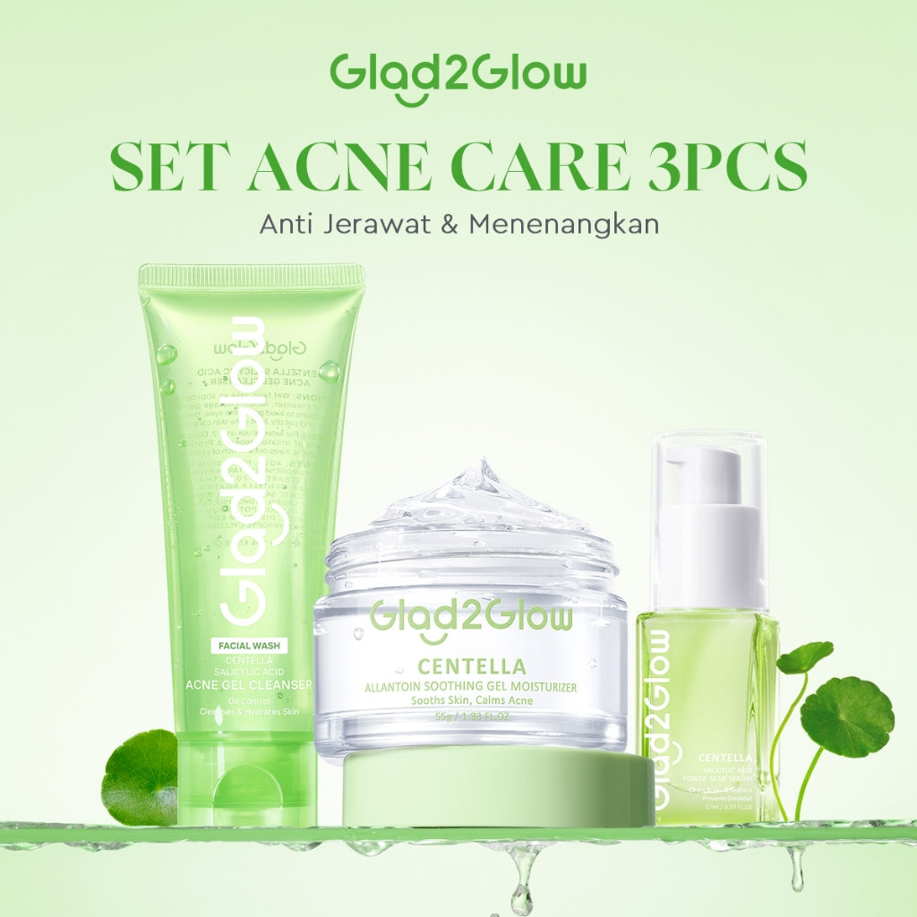 Glad2Glow Acne Jerawat Bundle 4pcs paket Centella madeca cream-Moisturizer+Serum+Cleanser+Toner Skincare Centella Masker Menghilangkan Menenangkan kemerahan pada kulit Atur Minyak BerlebihMerawat Kulit g2glow official store acnaway