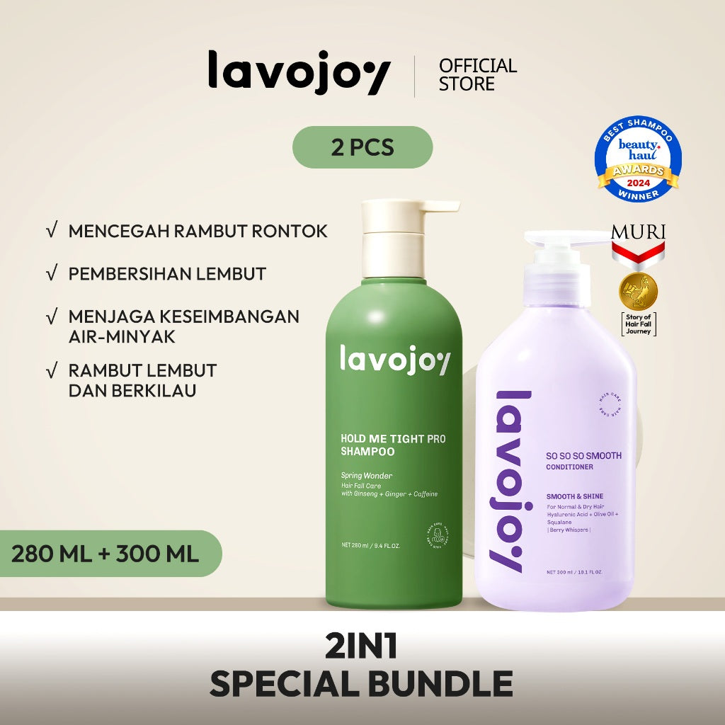 [2IN1 BUNDLE] Lavojoy Hold Me Tight Pro Shampoo + Conditioner Series | Perawatan Rambut Rontok| Rambut Lepek | Anti Ketombe | Lembut Bervolume | Rambut Halus | Mengurangi Rambut Berminyak | Menutrisi Rambut | Mengurangi Gatal Kulit Kepala