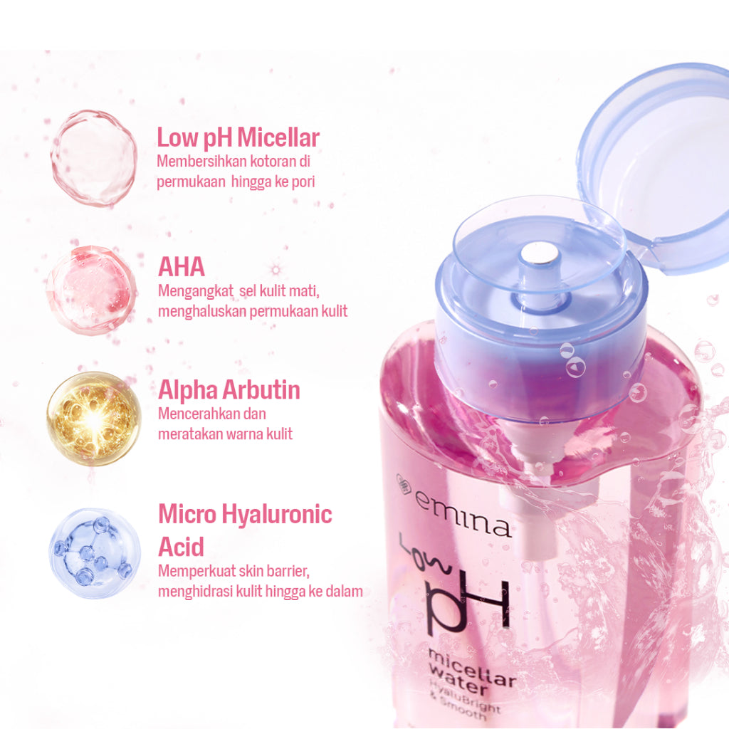 NEW! Emina Low pH Micellar Water Series - HyaluBright Smooth & Made-Calm Purify Micellar Water 300 ml & 125 ml