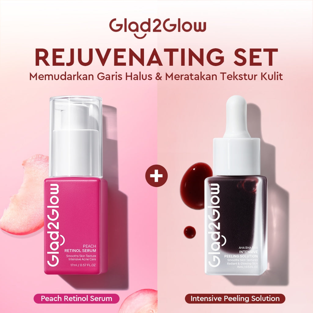 Glad2Glow Serum Series Peeling Serum Exfoliating Serum Bright Serum Glad2Glow Serum Mencerahkan Wajah Serum Pemutih Wajah Serum Retinol Serum Dark Spot Serum Acne Spot Serum Jerawat Glowing Serum Whitening Serum Brightening Serum Glow G2G Serum Niacinamid
