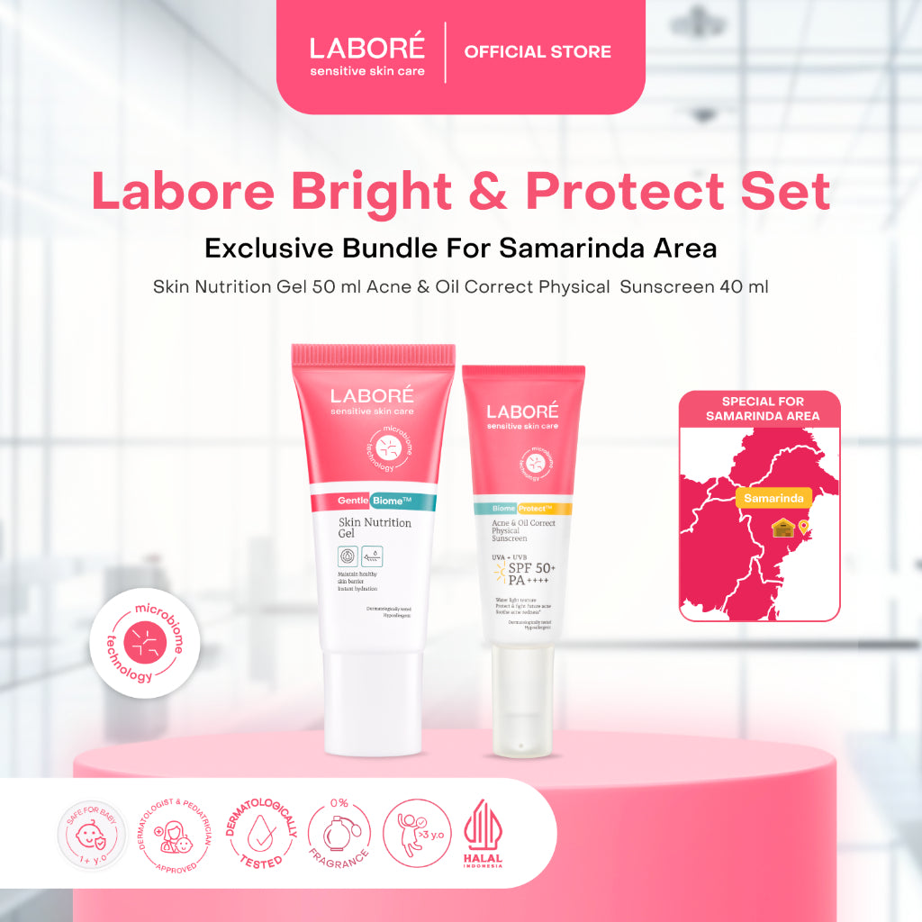 [TERSEDIA DI SELURUH INDONESIA] Labore Bright & Protect Set - (Skin Nutrition Gel 50ml, Physical Sunscreen 30ml, Acne & Oil Physical Sunscreen 40ml)