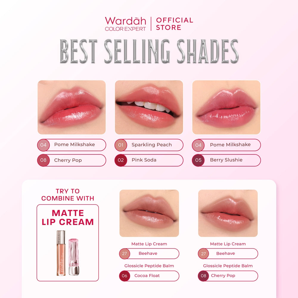 NEW! WARDAH Glossicle Peptide Balm - Ombre Glossicle - Dilengkapi dengan Peptide & UV Filter - Memperkuat Lip Barrier - Tidak Lengket- Glossy - Lip Balm -Lip Tint - Makeup - Natural Gloss - Glossy - Tinted Balm