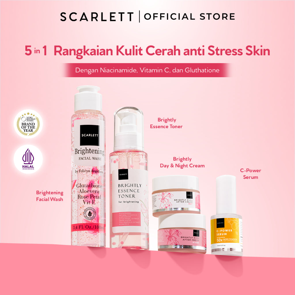 Scarlett Facecare Series PAKET untuk Membantu Mencerahkan Wajah , Menghilangkan Jerawat, Mencegah Penuaan ( Brightly Series/Acne Series/ Age Delay Series ) Paket Lengkap untuk Mencerahkan Wajah | Mencegah Jerawat Penghilang Jerawat | Anti Aging