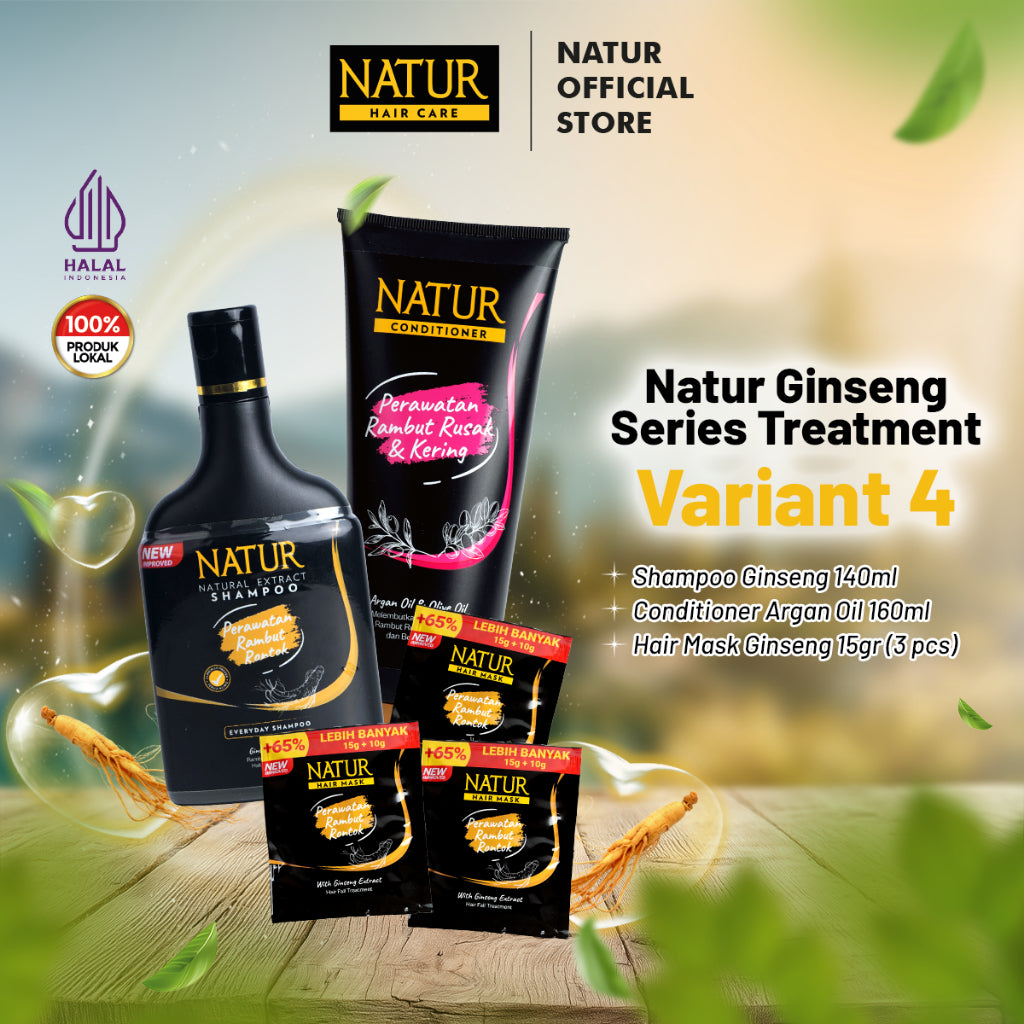 Natur Ginseng Series Treatment (Shampoo, Hair Tonic, Conditioner, Hair Mask) - Paket Lengkap Kombo Rambut Rontok / Anti Hair Fall / Menguatkan Akar Rambut
