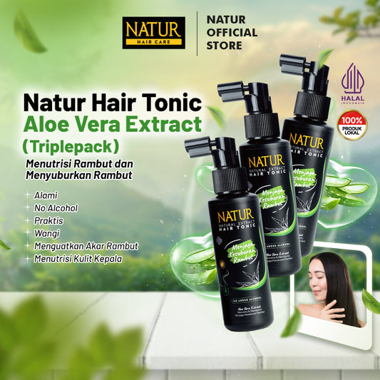 Triple Natur Hair Tonic Aloe Vera 90 ml - Paket Tonik Menebalkan Rambut 3pcs
