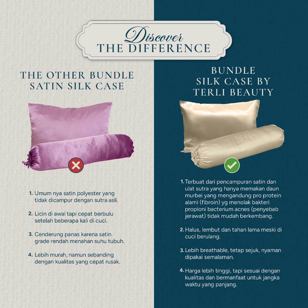 BUNDLE Sarung Bantal dan Guling Set PREMIUM Satin Silk Beauty Boost Pillowcase dan Bolster Case (Standard Size)