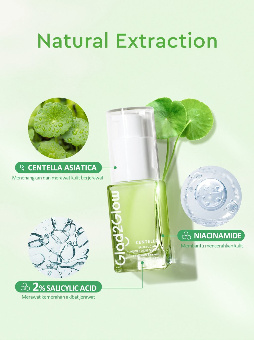 Glad2Glow Centella 2% Salicylic Acid Power Acne Serum skincare serum wajah Eksfoliasi Wajah skincare bpom essence Anti jerawat scincare lembut skincare Menyamarkan bekas jerawat  Menenangkan kulit berjerawat Merawat kulit berjerawat g2glow official store