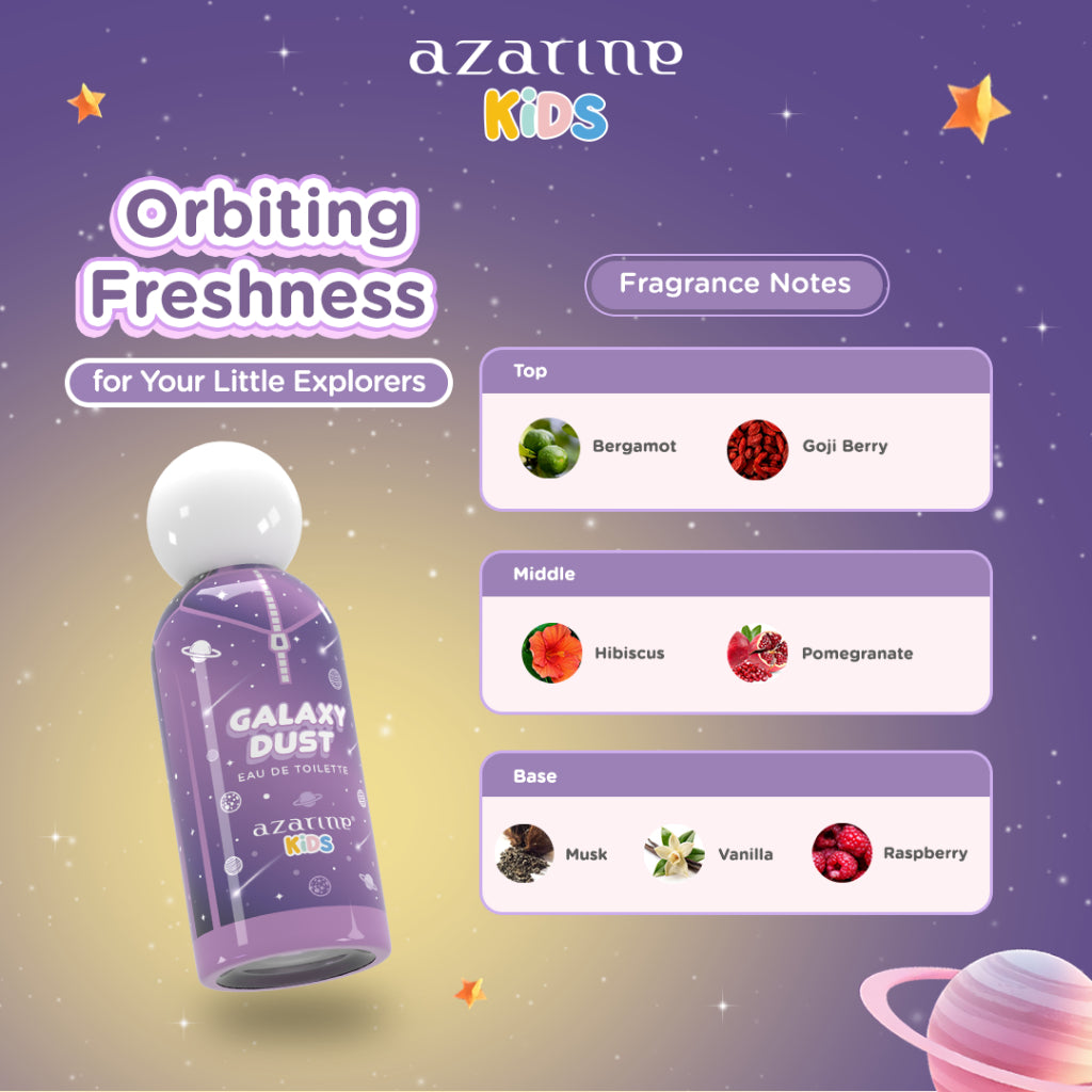 Azarine Kids Eau de Toilette Parfum Anak EDT Fruity Floral Musky Cosmic Scents Wangi Tahan Sepanjang Hari Dermatologcally Tested 50 ml